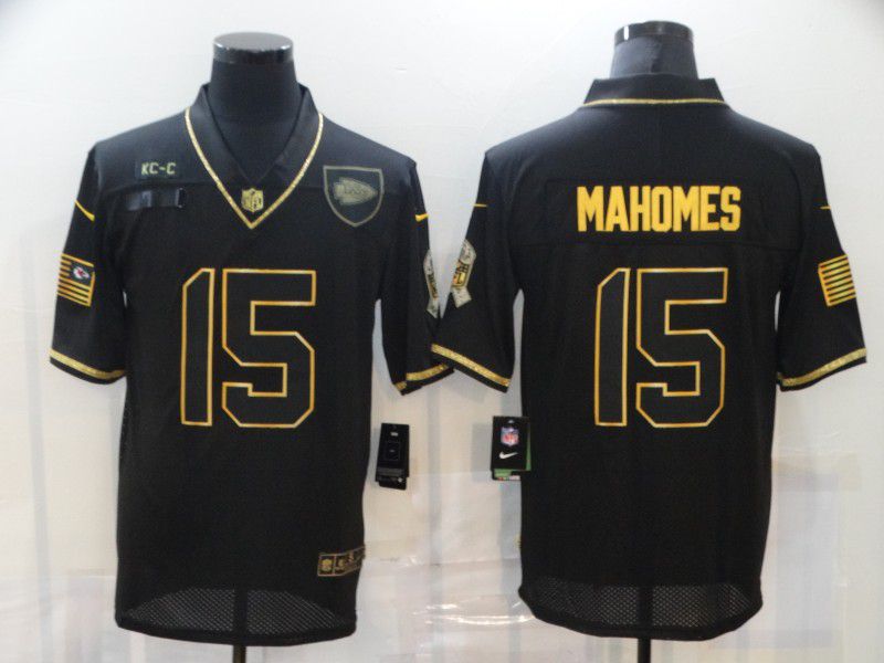 Men Kansas City Chiefs #15 Mahomes Black Retro Gold Lettering 2020 Nike NFL Jersey->carolina panthers->NFL Jersey